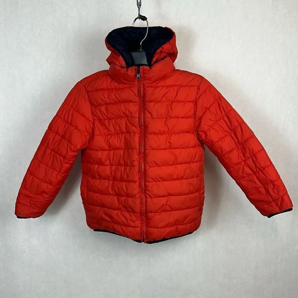 Gymboree Reversible Puffer Jacket Coat Red Blue Sz Medium 7-8 Hood Zip Front - Picture 7 of 10
